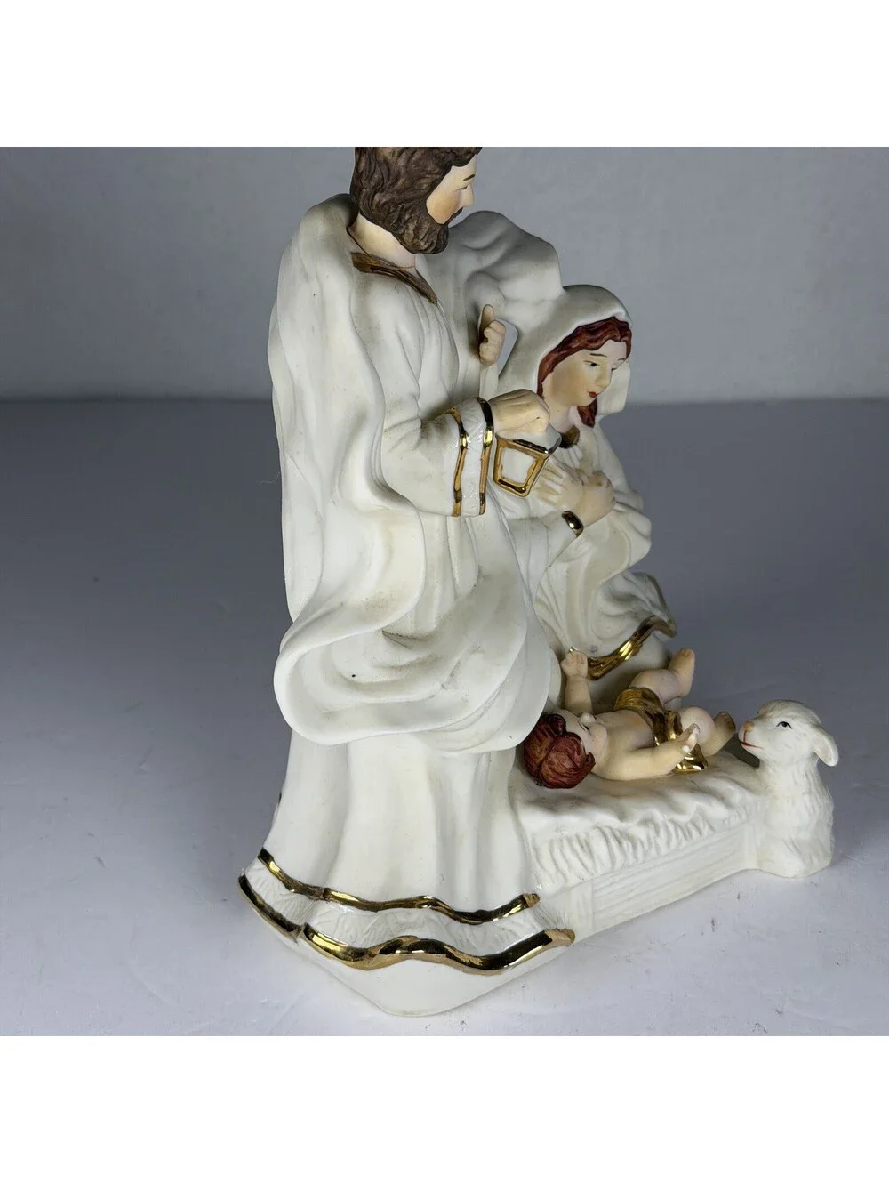 Vintage Enesco Porcelain Nativity Figurine Holy Family Gold Trim S-12
